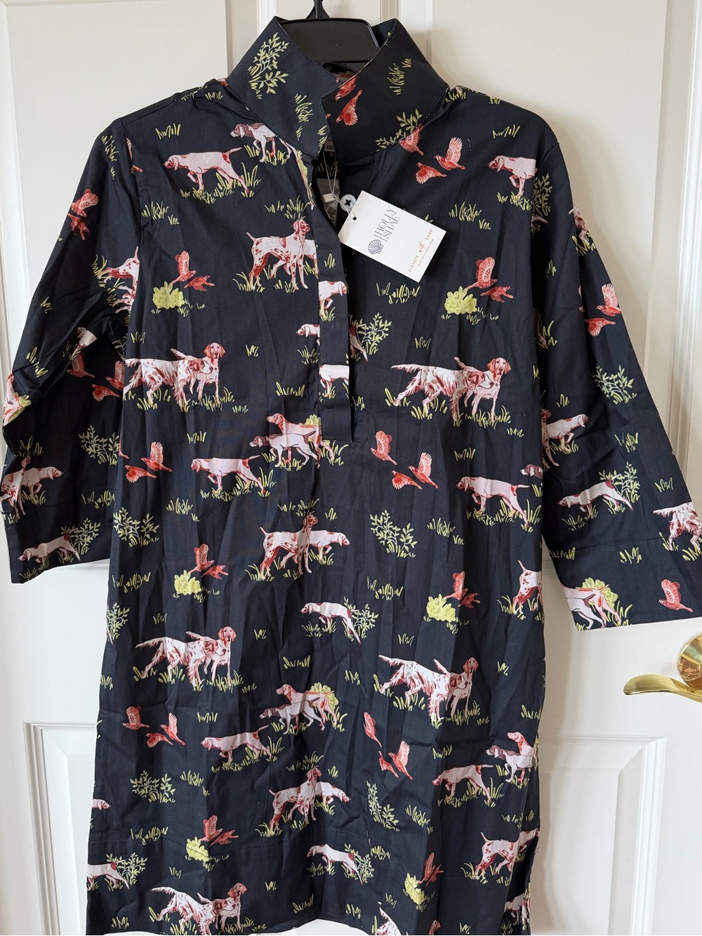 Holly Shae “Dogs on the Hunt” Black Cotton Shirt Dress with obi belt!